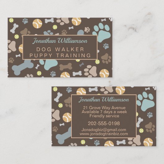 Hond Walker Brown Paw Print Visitekaartje (Voorkant / Achterkant)