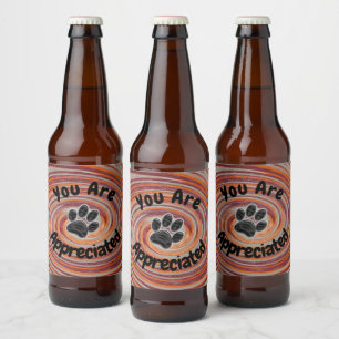 Hond Walker Groovy Paw Print Kleurrijke Pet Sitter Bier Etiket