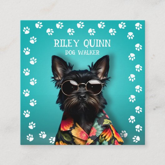 Hond Walker Paw Print Rand Vierkante Visitekaartje (Voorkant)