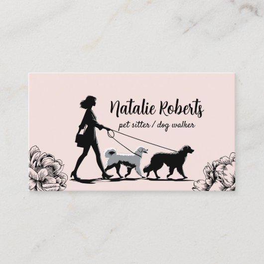 Hond Walker Pet Sitter Meisje Walking Honden Blush Visitekaartje (Voorkant)