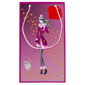 Hond Walker Rode paraplu in de herfst Klein Cadeauzakje (Achterkant)