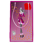 Hond Walker Rode paraplu in de herfst Klein Cadeauzakje (Voorkant)