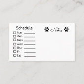 Hond Walking Visitekaartjes, Schema op Terug Visitekaartje (Achterkant)