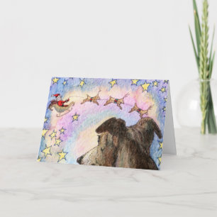 Hond Watches Santa en Reindeer in Star Sky CARD Feestdagen Kaart
