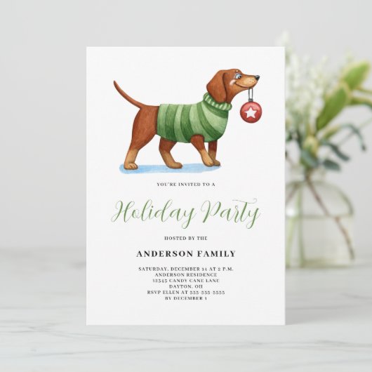 Hond Waterverf Kerstfeest Kaart (Staand voorkant)