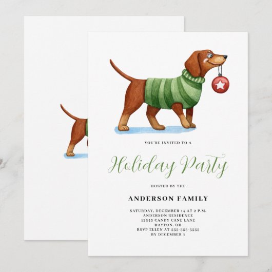 Hond Waterverf Kerstfeest Kaart (Voorkant / Achterkant)