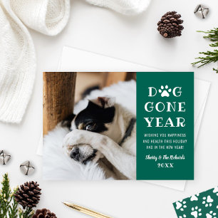 Hond Weg Jaar Grappige Groene Huisdier Foto Feestdagenkaart