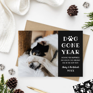 Hond Weg Jaar Grappige Zwarte Huisdier Foto Feestdagenkaart