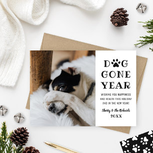 Hond Weg Jaar Grappige Zwarte Witte Huisdier Foto Feestdagenkaart