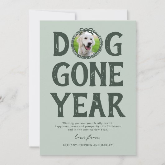Hond Weg Jaar Groen Foto Kerstmis Feestdagenkaart (Voorkant)