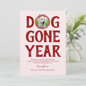 Hond Weg Jaar Roze Rood Foto Kerstmis Feestdagenkaart (Staand voorkant)
