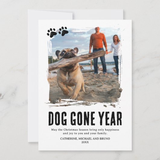 Hond Weg Jaar Schattige Foto Kerstmis Feestdagenkaart (Voorkant)