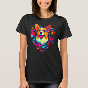 Hond Welsh Corgi Blauw Roze Rood Hart T-shirt