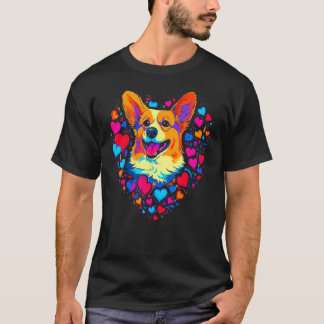 Hond Welsh Corgi Blauw Roze Rood Hart T-shirt