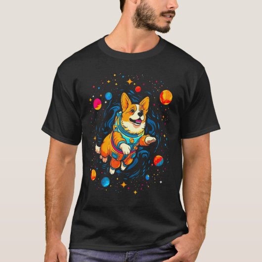 Hond Welsh Corgi Kosmos Planeet T-shirt (Voorkant)