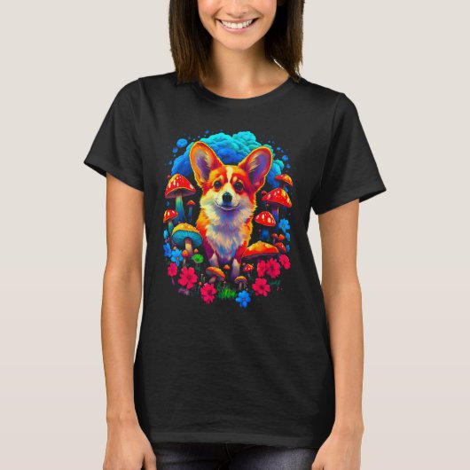Hond Welsh Corgi Paddenstoel T-shirt (Voorkant)