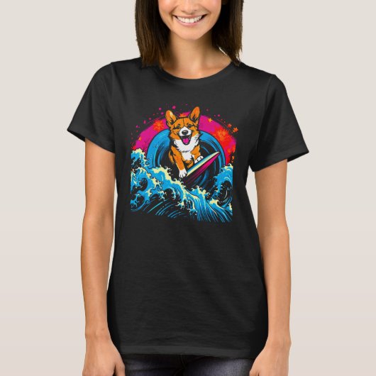 Hond Welsh Corgi Surfen T-shirt (Voorkant)