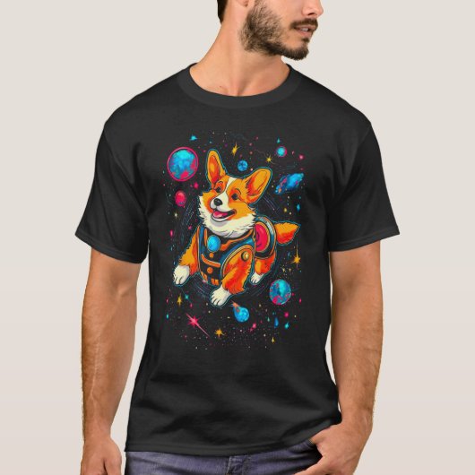 Hond Welshe Corgi Planeet Ruimte T-shirt (Voorkant)