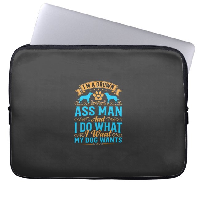 Hond Wil Grappige Volwassen Man Laptop Sleeve (Voorkant)