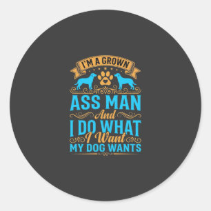 Hond Wil Grappige Volwassen Man Ronde Sticker