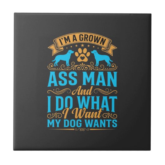 Hond Wil Grappige Volwassen Man Tegeltje (Voorkant)