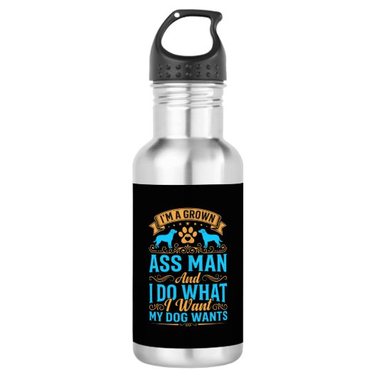Hond Wil Grappige Volwassen Man Waterfles (Voorkant)