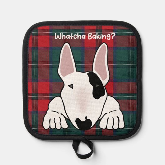 Hond wil zijn deel van het bakken traktaties pannenlap (Voorkant)