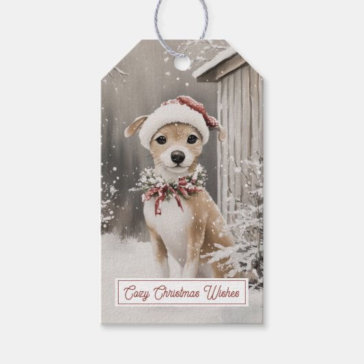 Hond Winter Sneeuw Kerst Cadeautags Cadeaulabel (Voorkant)
