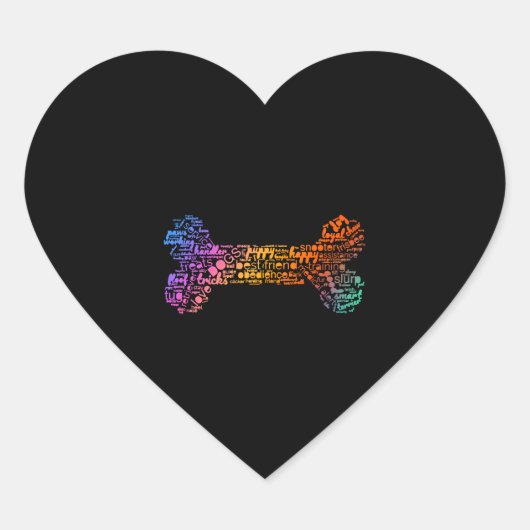 Hond Word Cloud (bot kleurrijk) Hart Sticker (Voorkant)