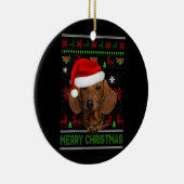Hond Xmas Dachshund Dragen Santa Hoed Lelijk Kerst Keramisch Ornament (Rechts)