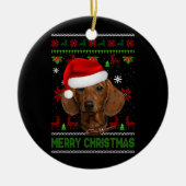 Hond Xmas Dachshund Dragen Santa Hoed Lelijk Kerst Keramisch Ornament (Voorkant)