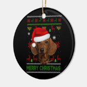 Hond Xmas Dachshund Dragen Santa Hoed Lelijk Kerst Keramisch Ornament (Links)