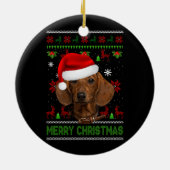 Hond Xmas Dachshund Dragen Santa Hoed Lelijk Kerst Keramisch Ornament (Achterkant)