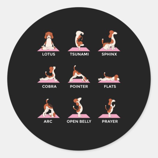 Hond Yoga Poses Grappig Gift Ronde Sticker (Voorkant)