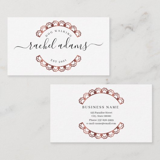 Hond zit in roos goud.  visitekaartje (Voorkant / Achterkant)