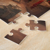 Hond zit voor een kerstboom legpuzzel (Zijkant)
