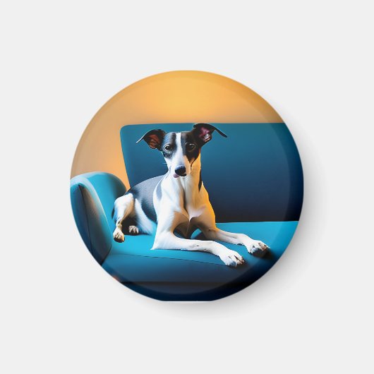Hond zittend op een stoel magneet (Voorkant)