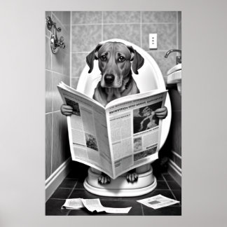 Hond Zittend op het toilet Een krant lezen Poster