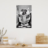 Hond Zittend op het toilet Een krant lezen Poster (Keuken)