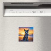 Hond zittend op Ocean Beach bij zonsondergang Magneet (Insitu (Vaatwasser))