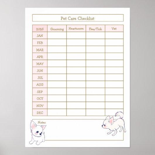 Hond Zorg Checklist Log - Witte Chihuahua Puppy Poster (Voorkant)