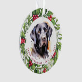 Hond zwart labrador gepersonaliseerde krans kerst ornament (voorkant)