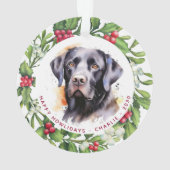 Hond zwart labrador gepersonaliseerde krans kerst ornament (achterkant)