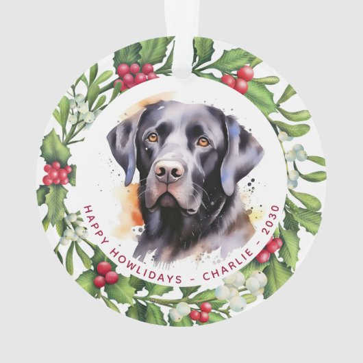 Hond zwart labrador gepersonaliseerde krans kerst ornament (achterkant)