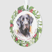 Hond zwart labrador gepersonaliseerde krans kerst ornament (voorkant)