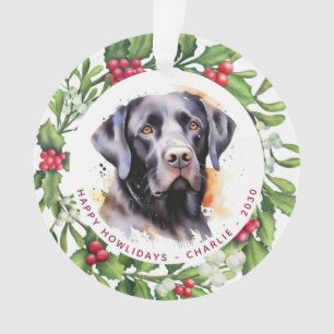 Hond zwart labrador gepersonaliseerde krans kerst ornament