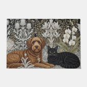 Hond & Zwarte Kat in Bloemkunst Nuovo Winter / Gou Deurmat (Voorkant)