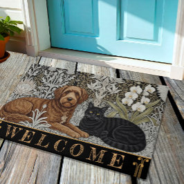 Hond & Zwarte Kat in Kunst Nuovo Winter / Gouden B Deurmat