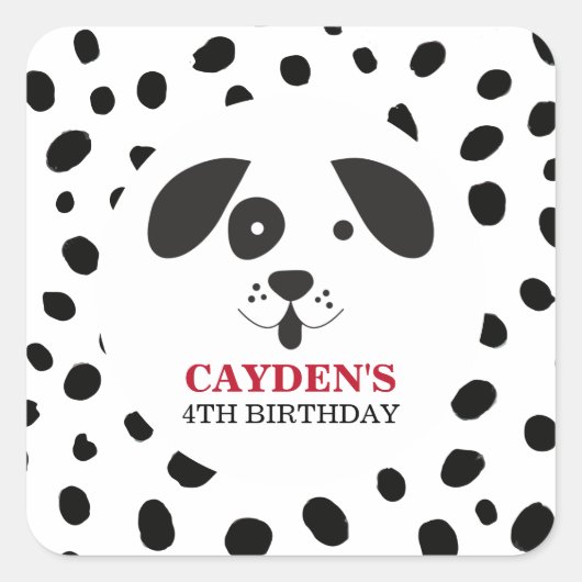 Hond Zwarte Vlek Dalmatiër Verjaardag Vierkante Sticker (Voorkant)