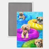 Hond Zwembad Feestje Magneet (Voorkant / Achterkant)